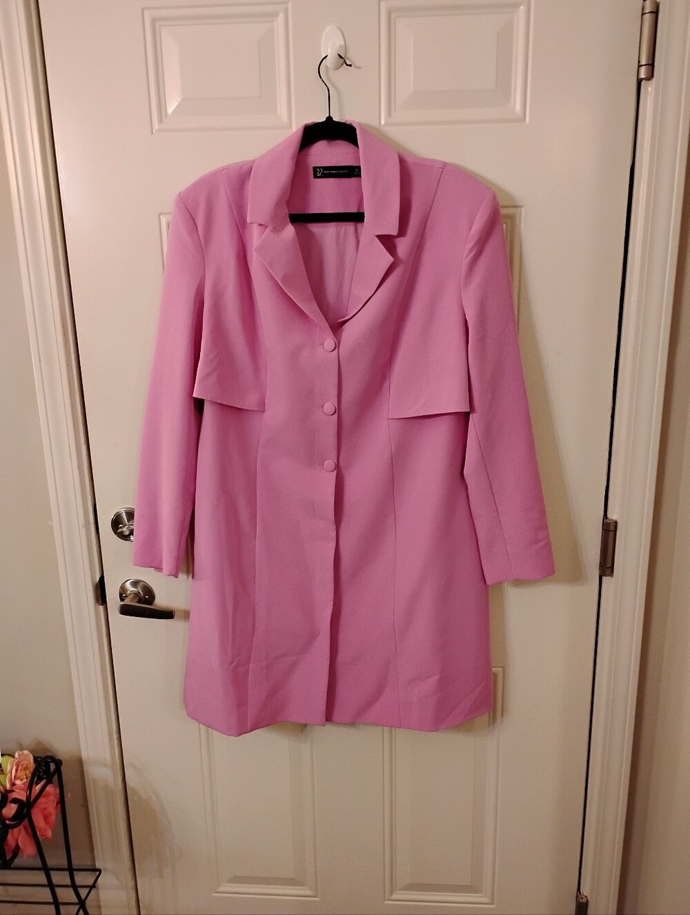 New York And Company Pink Blazer Dress With Lapel Collar.